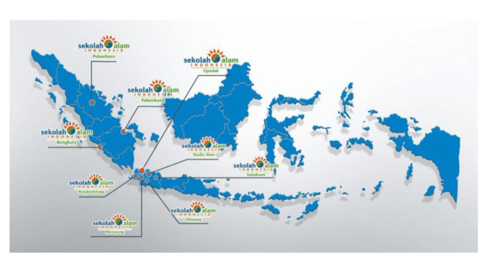 Map of Indonesia showing Sekolah Alam Indonesia locations